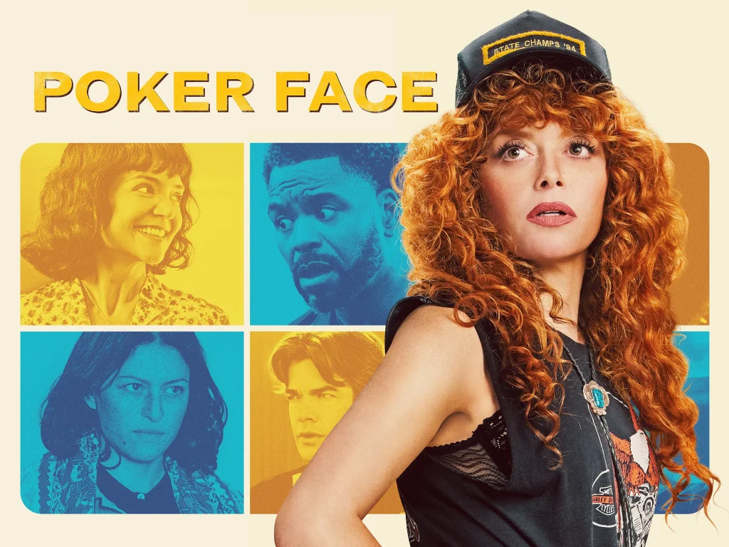 A close-up of Charlie from Poker Face Season 2, displaying an intense poker face during a pivotal moment.